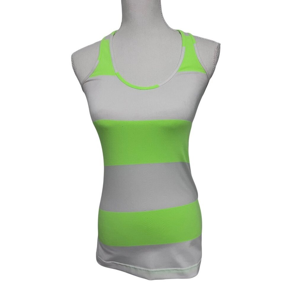 Lululemon Womens Green White Striped Racerback Fitted Tank Top Shirt Small Sz 4